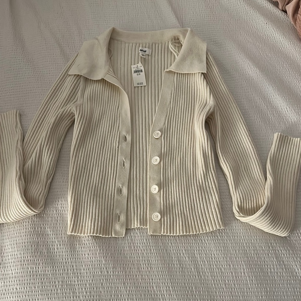 Aerie Cream Ribbed Knit Cardigan